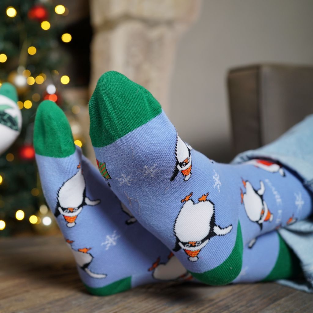 Christmas Socks Gift Set Penguin Bamboo Socks - socks being worn