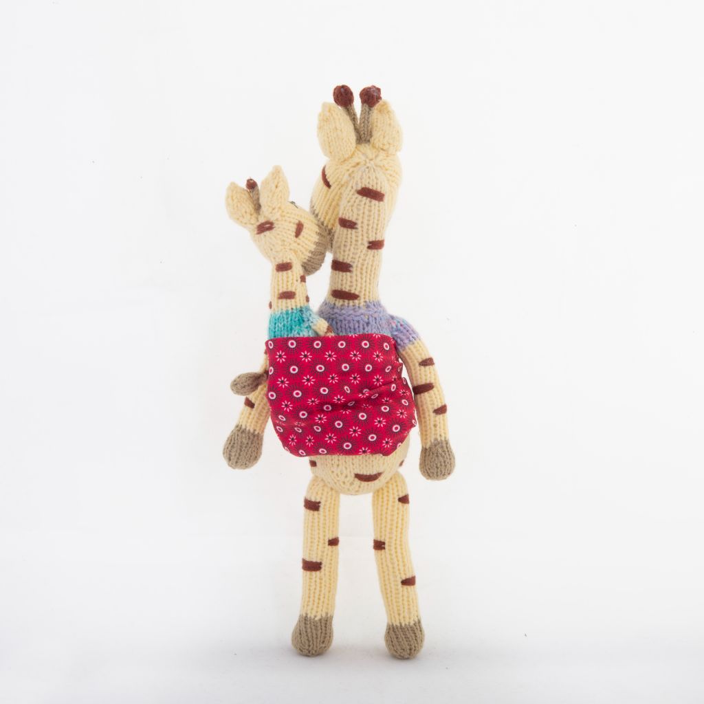 Giraffe and Baby Calf Knitted Soft Toys - back with white background - Fair Trade soft toys