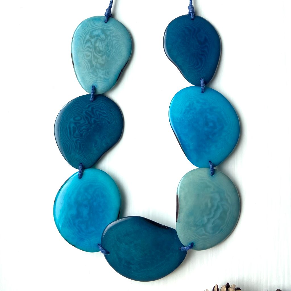 7-bead blues - handmade tagua necklace