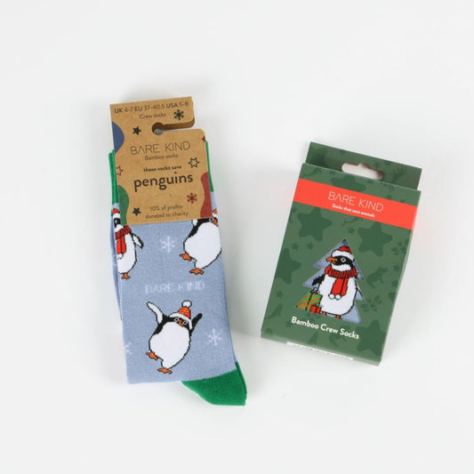 Christmas Socks Gift Set  Penguin Bamboo Socks - socks and packaging