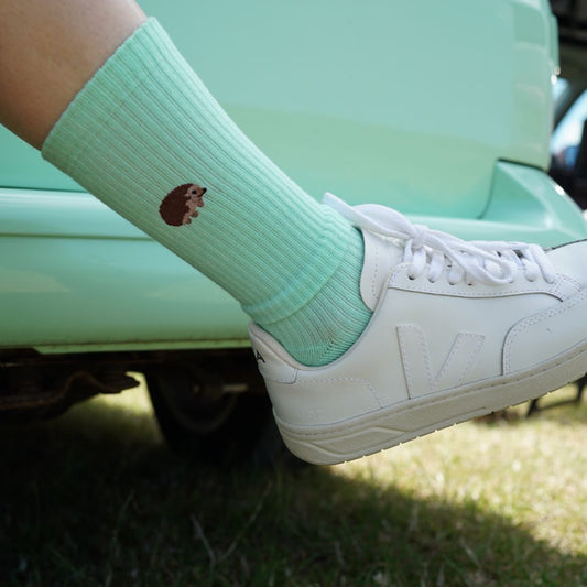 Save the Hedgehogs  Luxury Ribbed Bamboo Socks - green socks