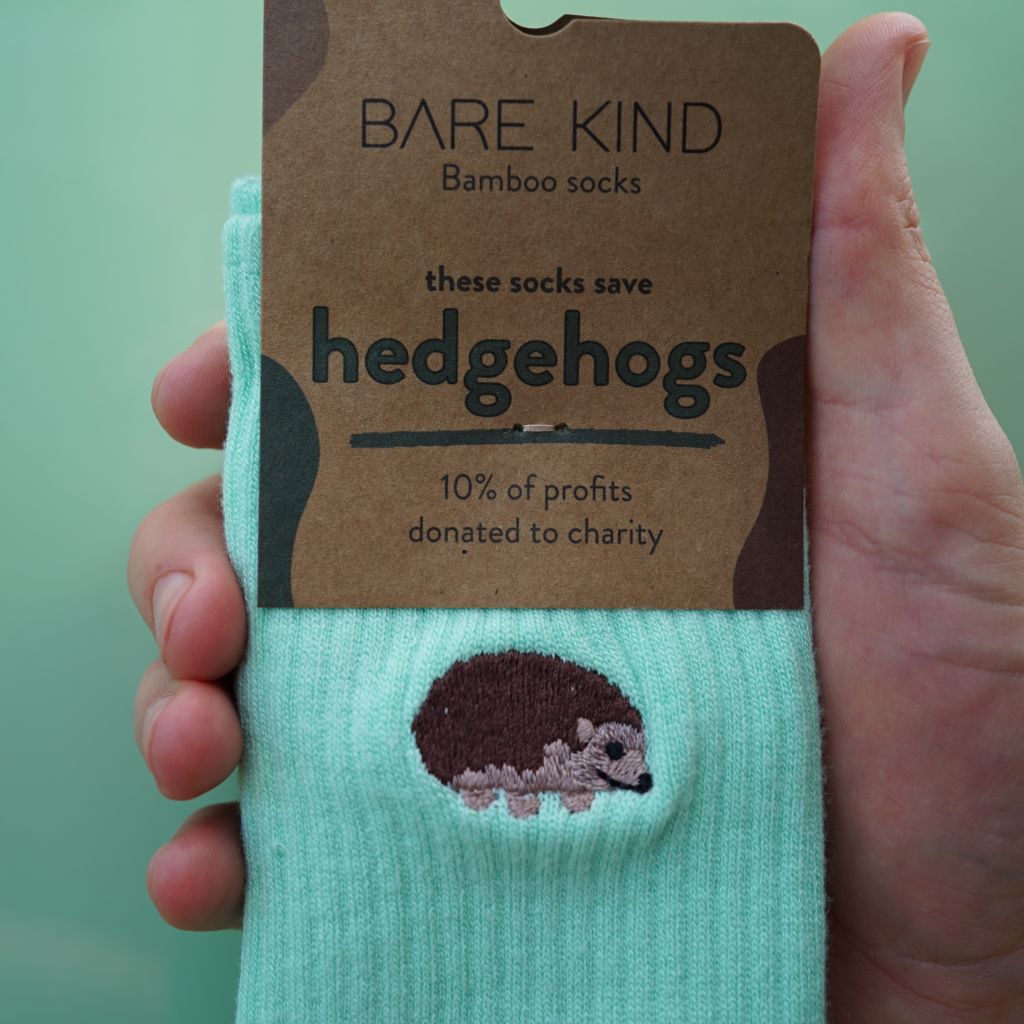 Save the Hedgehogs Luxury Ribbed Bamboo Socks in packaging
