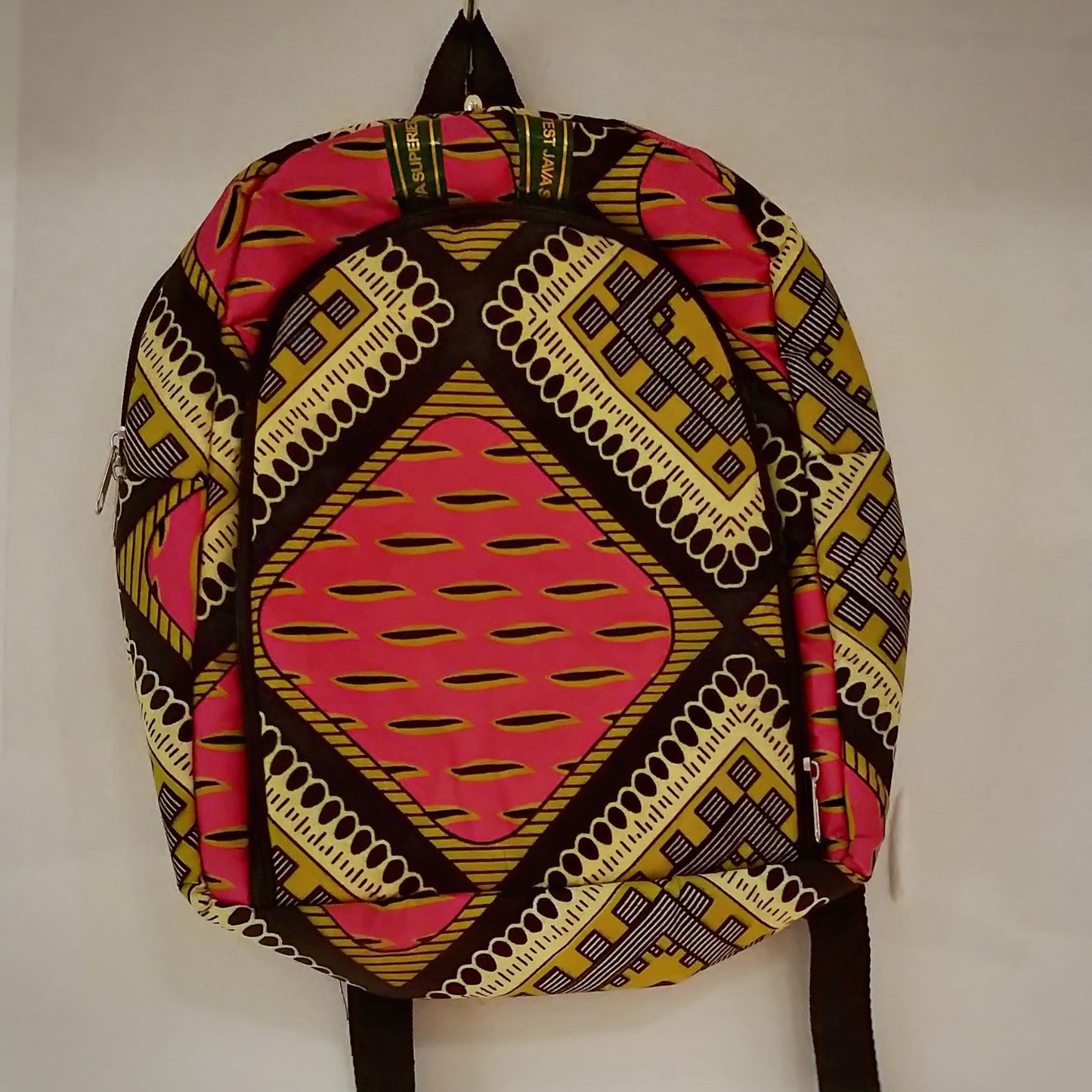 Small Handmade Colourful Backpack - pink and yellow diamond