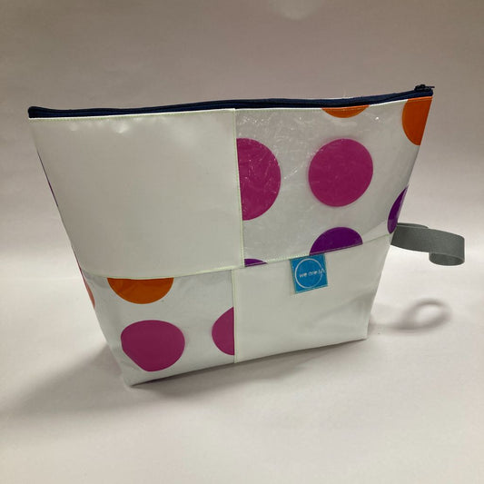 Stand up Large Washbag made from Inflatables - white with dots