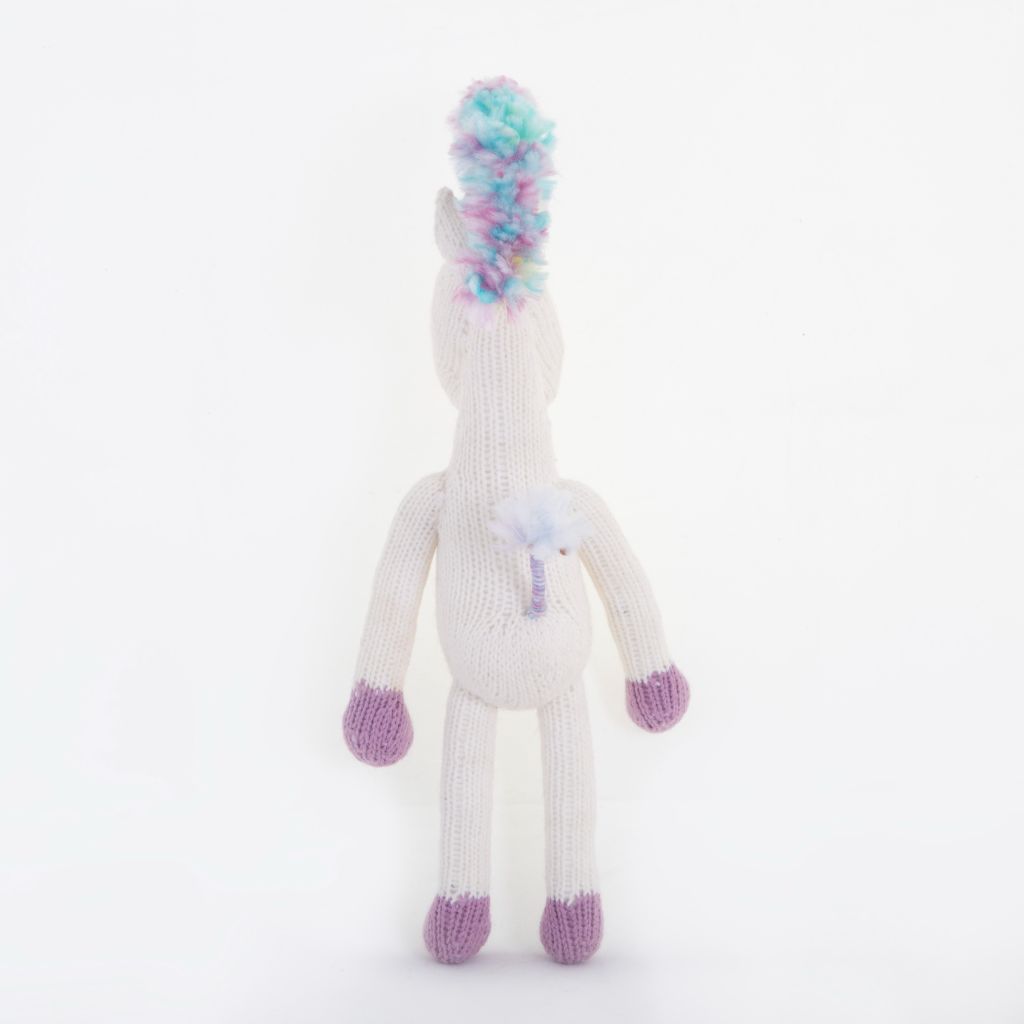 Unicorn Knitted Soft Toy - handmade and Fair Trade toy - back