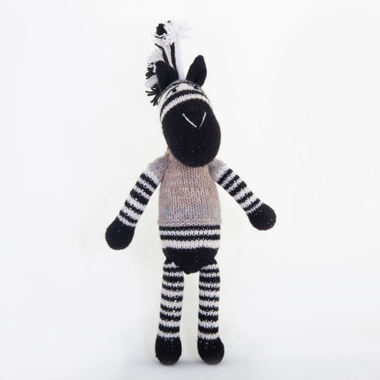 Zebra knitted soft toy - handmade and Fair Trade