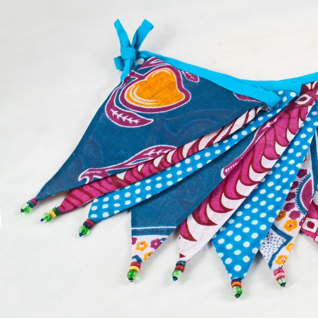 Handmade Bunting with Beads - Blue - ethical bunting
