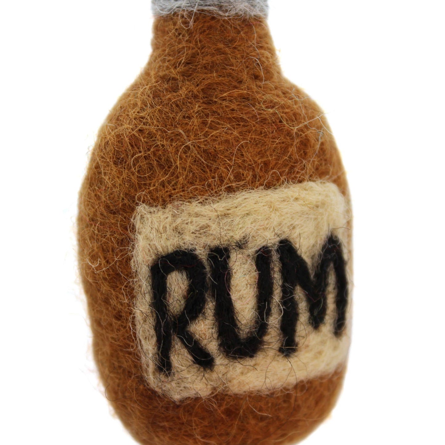 Bottle of Rum Handmade Felt Decoration - close up
