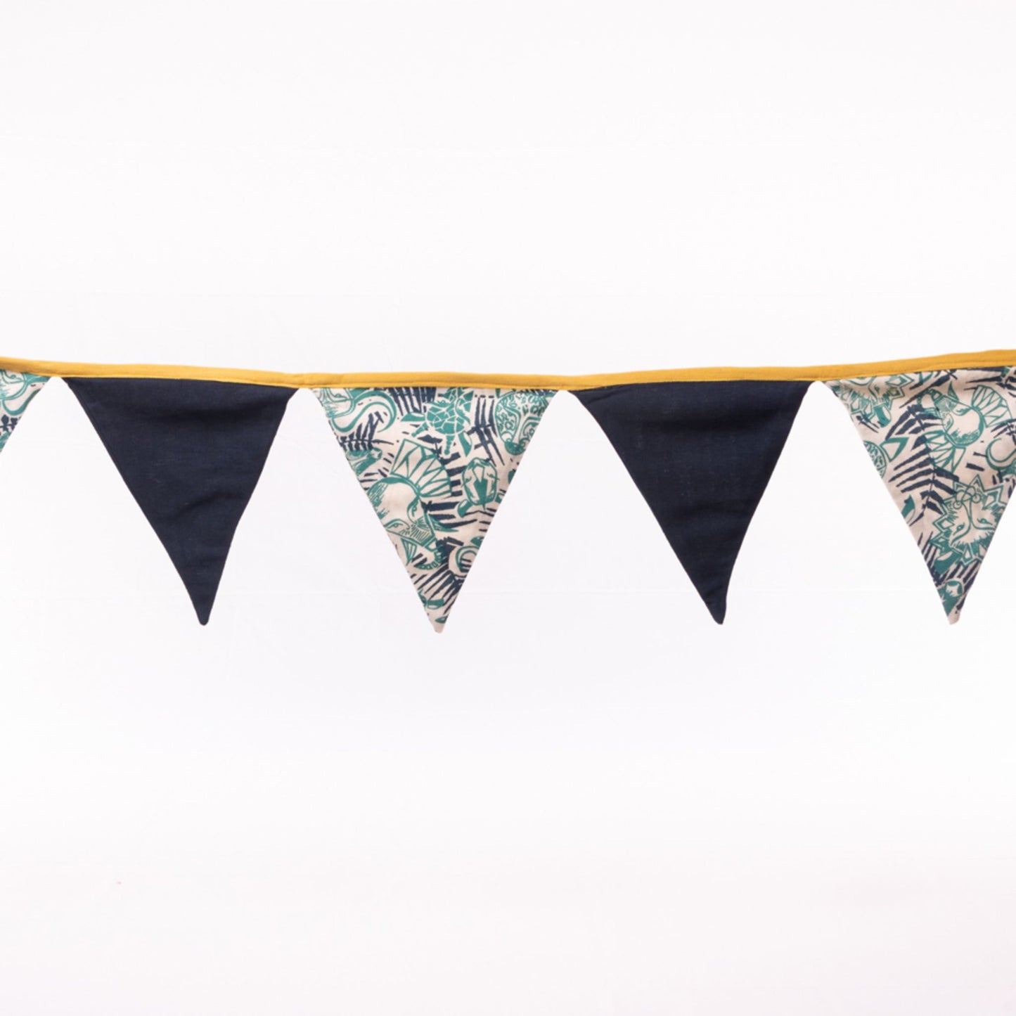 Handmade and Fair Trade Animal Print Bunting - blues with yellow