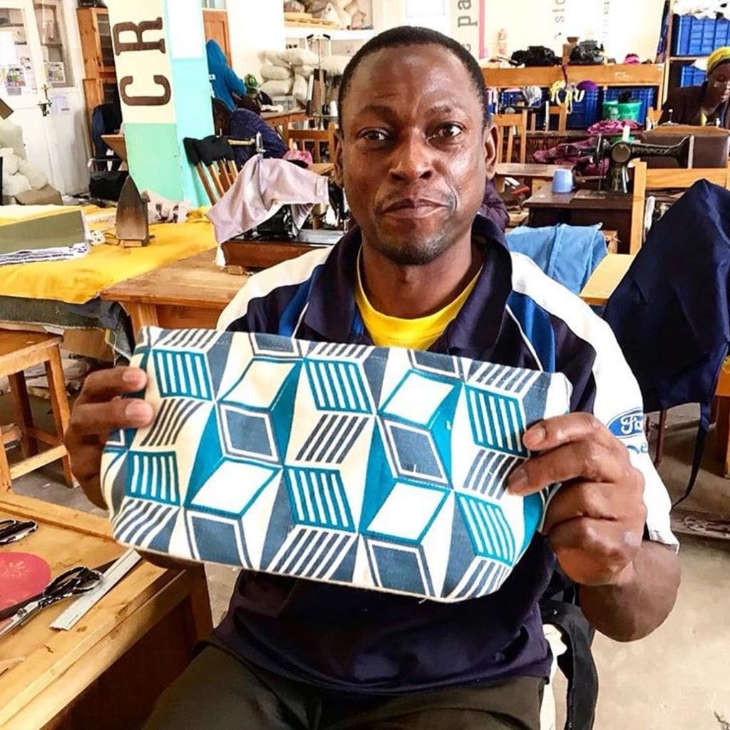 Large Washbag in Blue Zig Zag - Aaron handmade and Fair Trade products