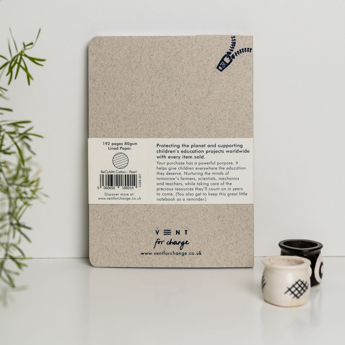 Reclaimed Cotton A5 Notebook - pearl back