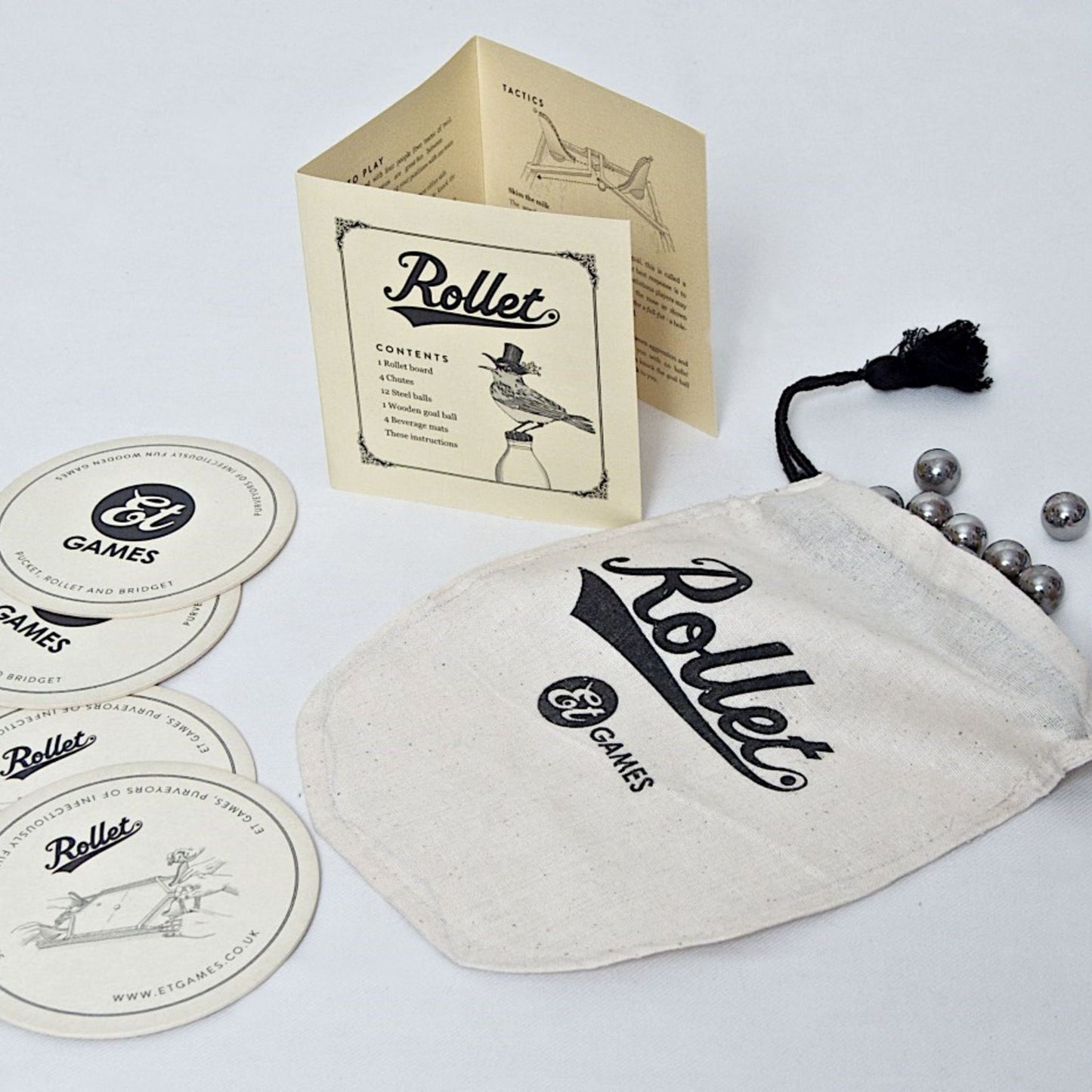 Rollet game | ethical board game | contents of box