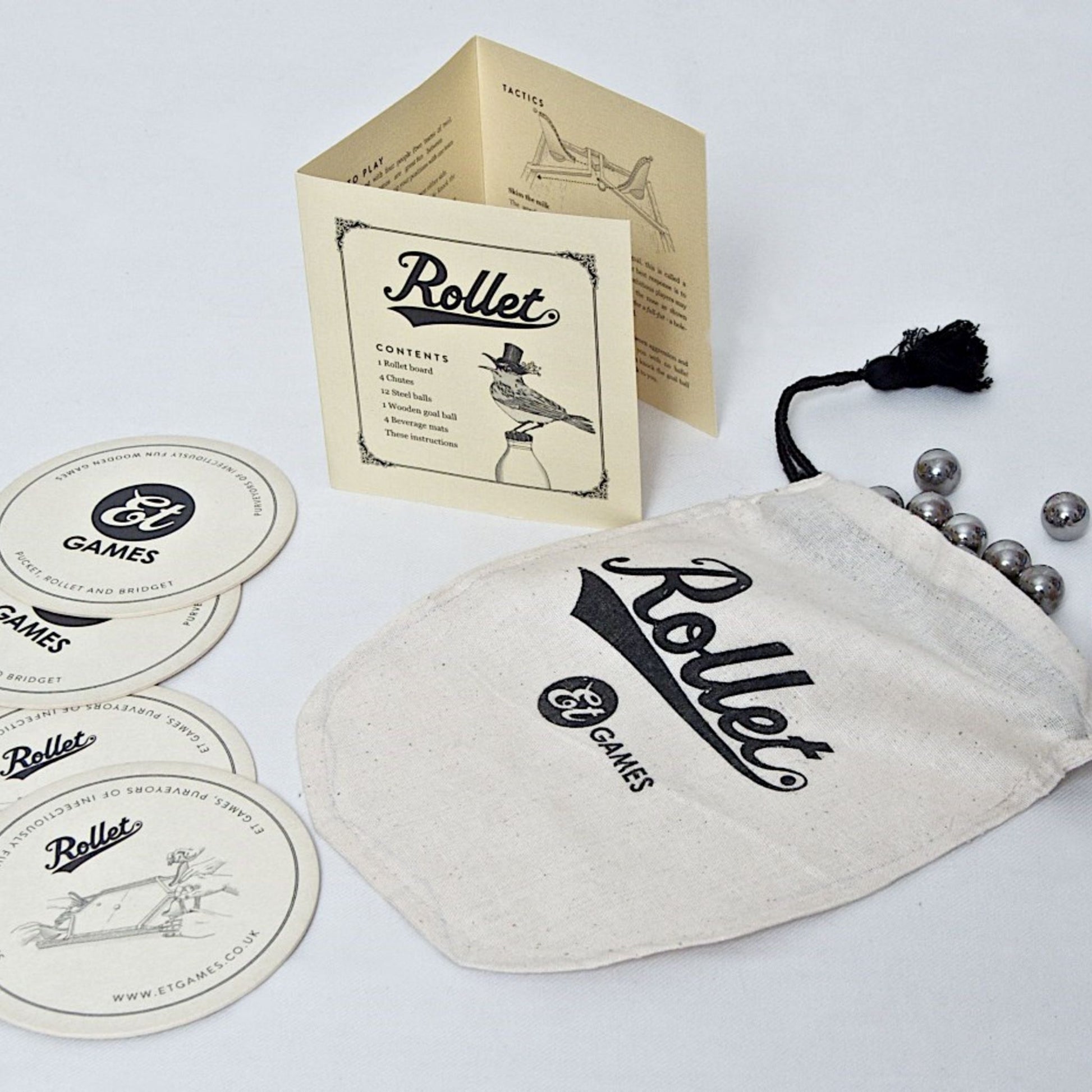 Rollet game | ethical board game | contents of box