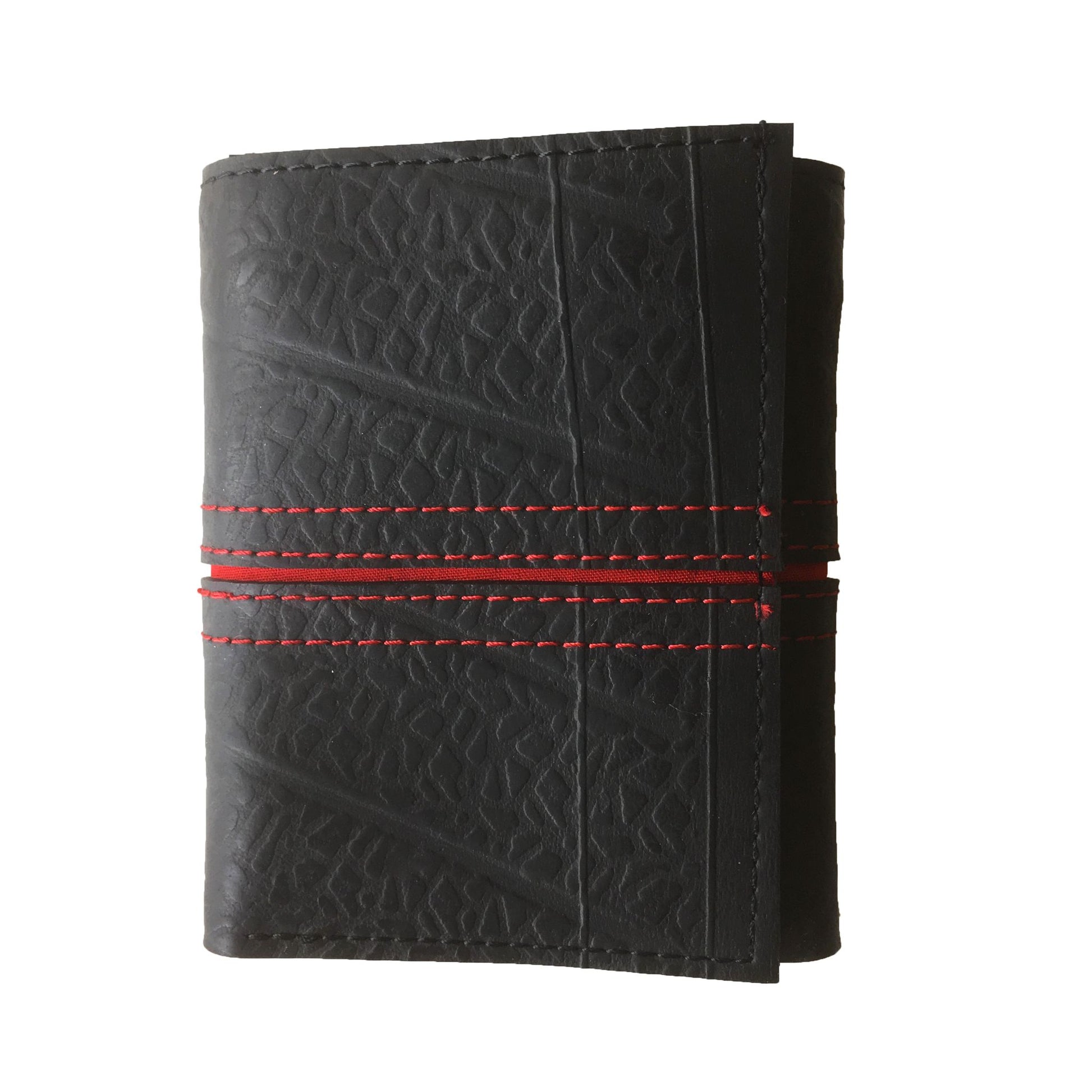 Trifold Recycled Wallet made from Inner Tubes - red thread