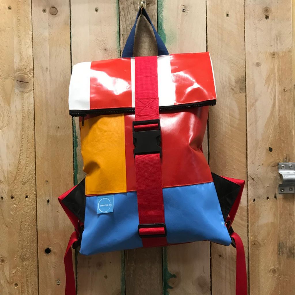 10L Rolltop Backpack made from Inflatables - red orange blue
