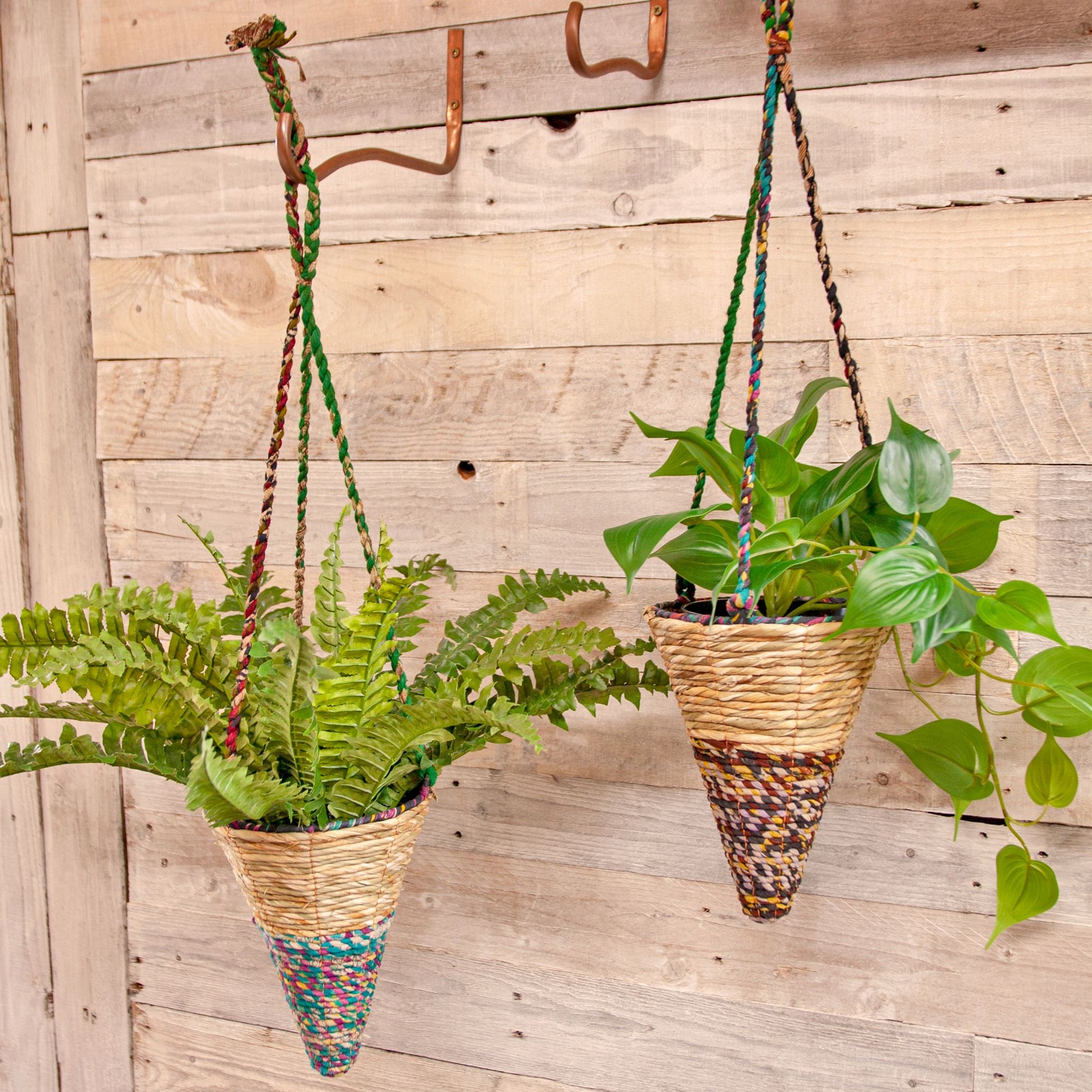 Artisan hanging planter - cone shape - two designs with plants
