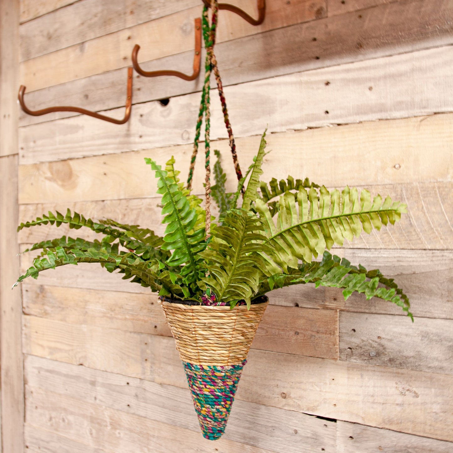 Artisan hanging planter - cone shape - with plant