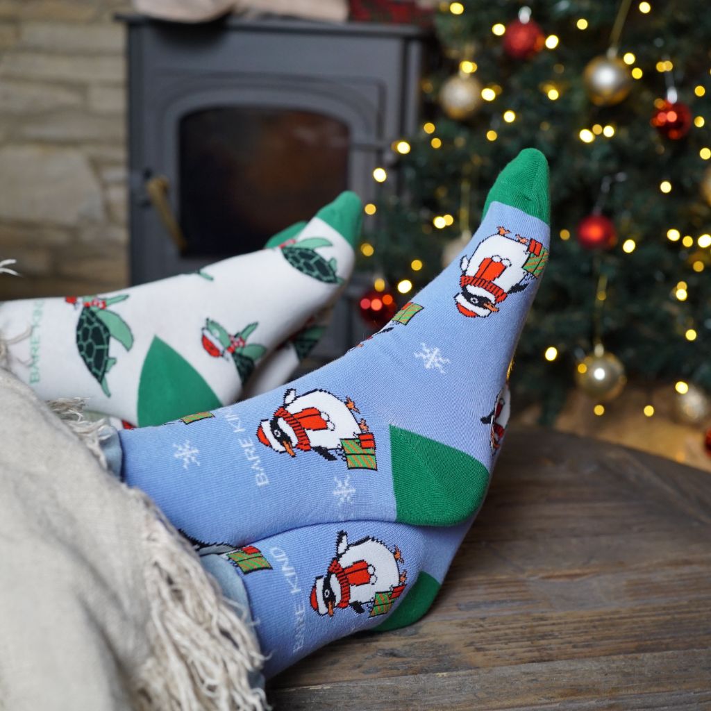 Christmas Socks Gift Set  Penguin Bamboo Socks - bamboo socks being worn
