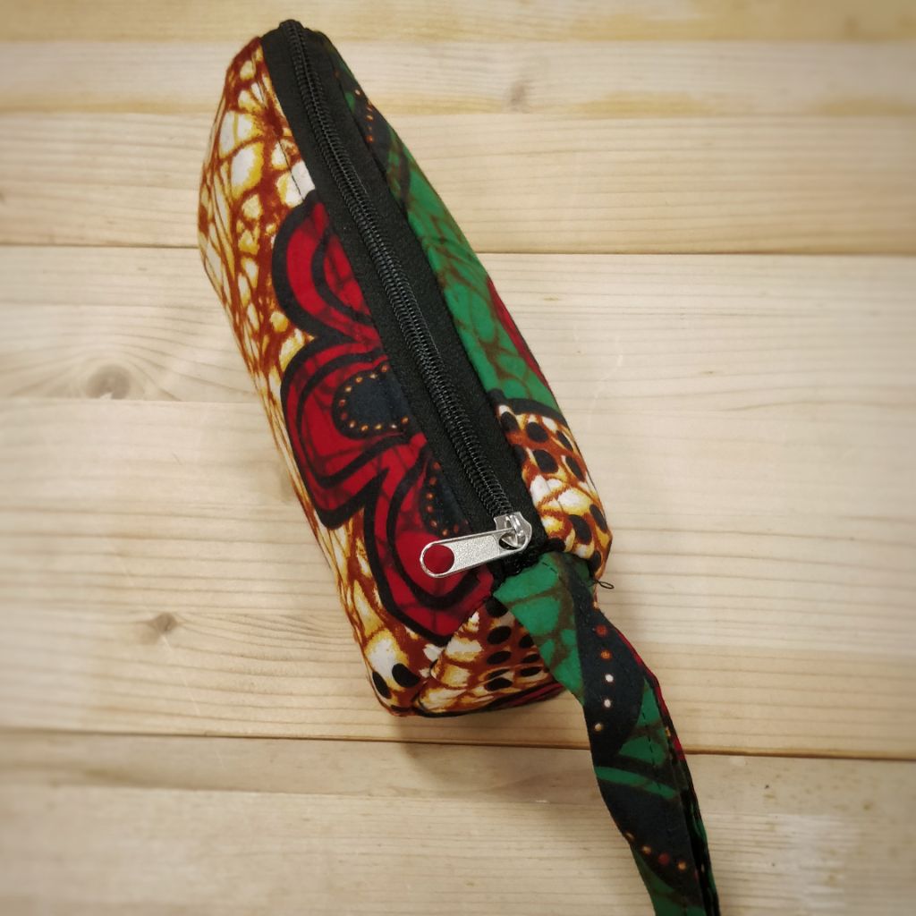 Colourful pencil case - ethical fabric pencil case - diagonal view