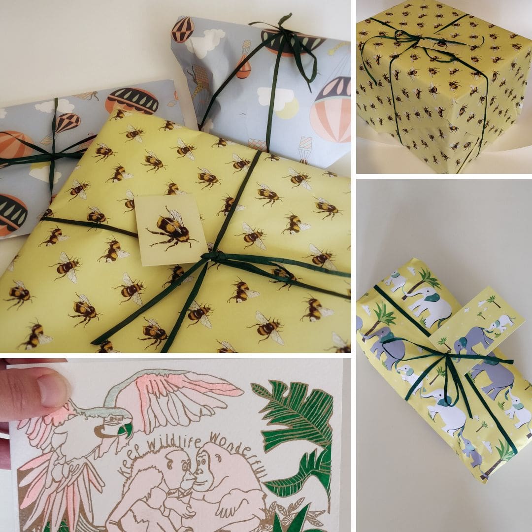 Hand gift wrap and cards - gift wrapped presents and greetings cards