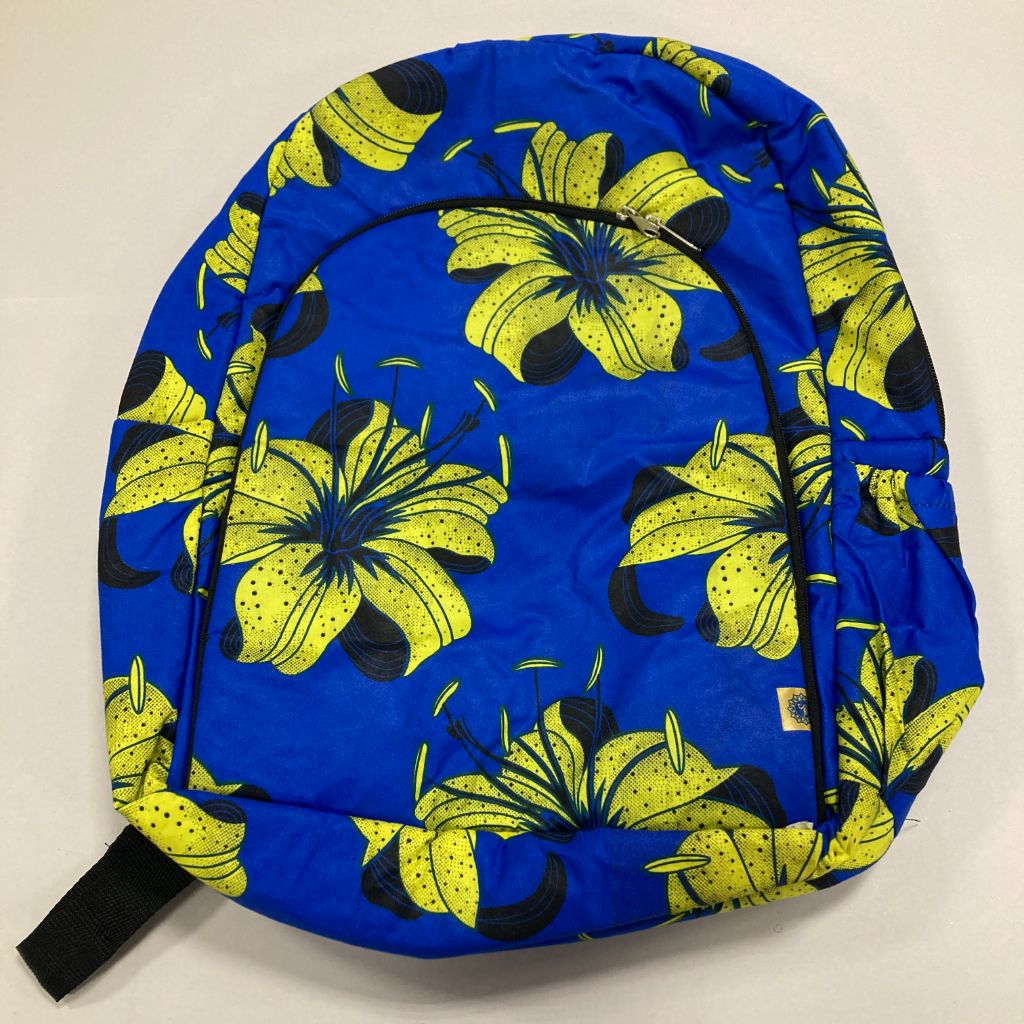 Handmade Colourful Backpack Empowering Women in Uganda - blue with yellow flowers