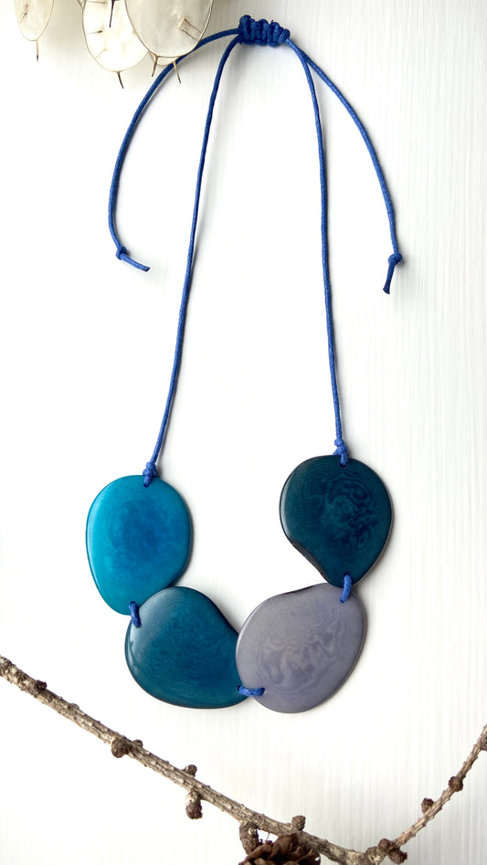 Handmade & Ethical Tagua Bead Necklace | 4-Bead Blues