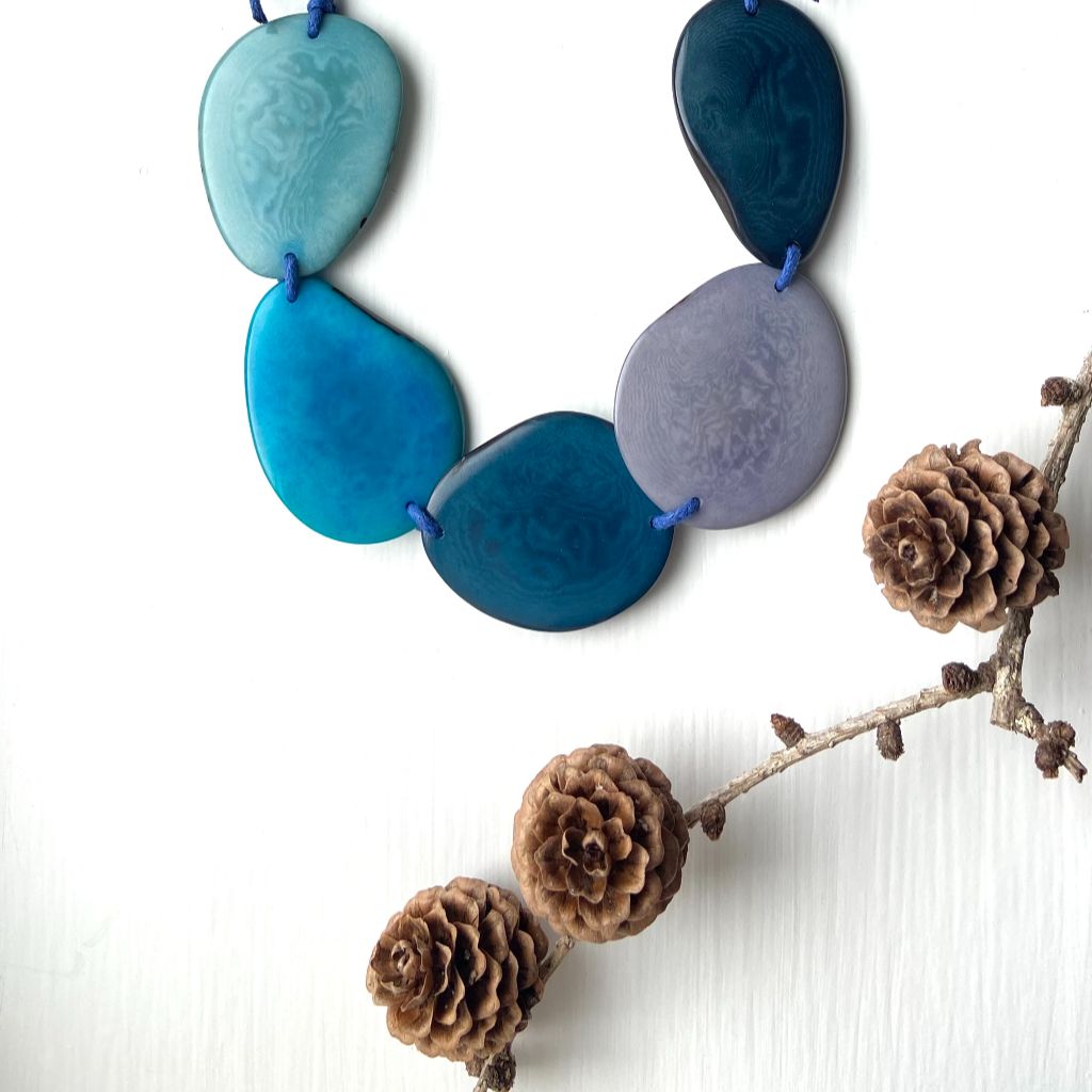 Handmade & Ethical Bead Necklace  5-Bead Midnight Blues 