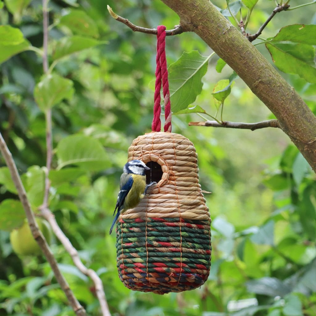 Handmade and Fair Trade Sari Bird Nester for Small Garden Birds - with bird