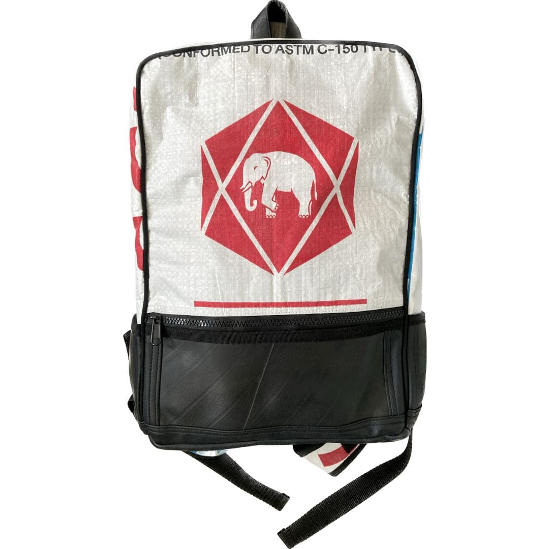 Hoxton backpack - ethical backpack made from Recycled Materials - red elephant white background-min