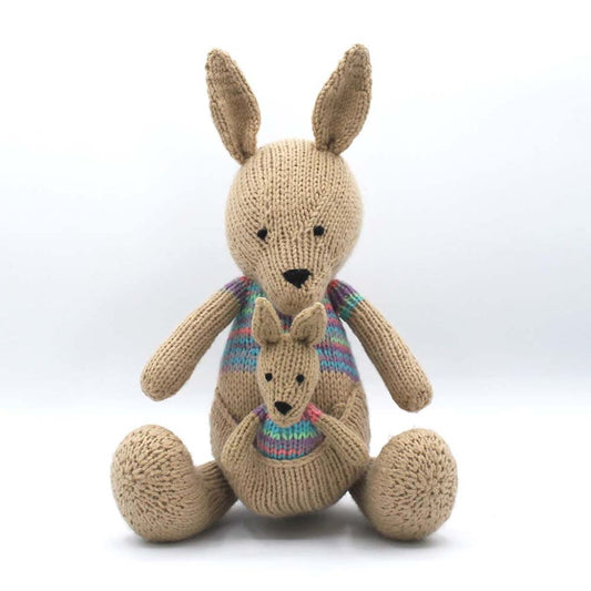 Kangaroo and joey knitted soft toys