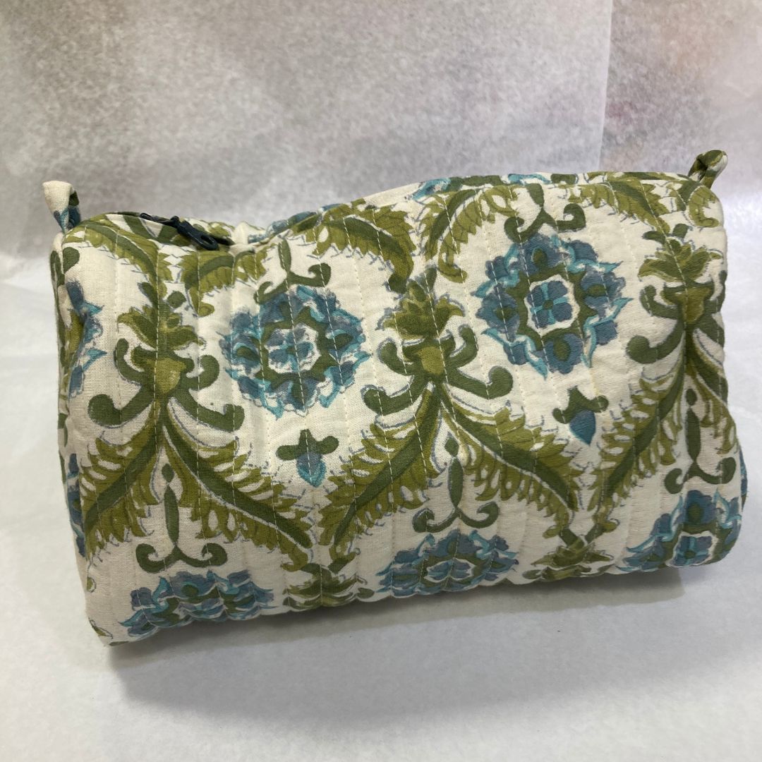 Large Quilted Block Print Bag - quilted washbag