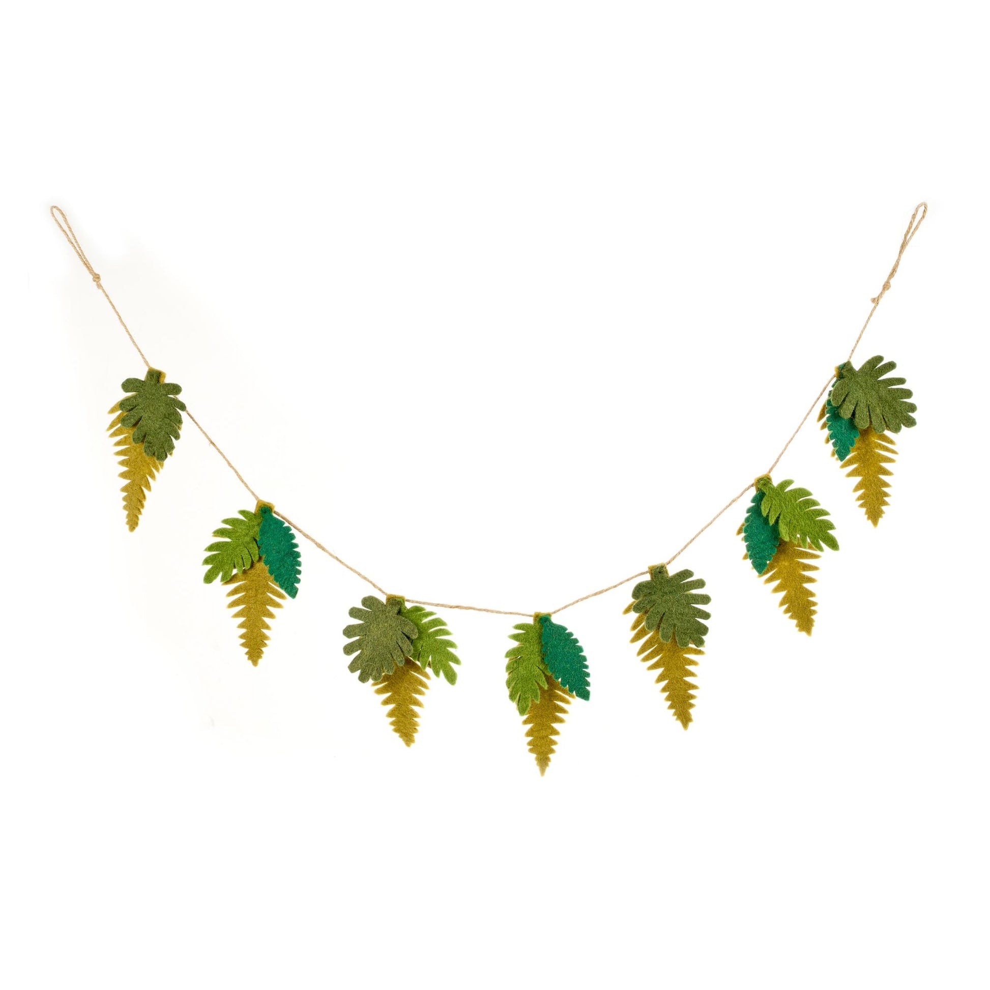 Needle Felt Botanical Leaf Garland hanging up