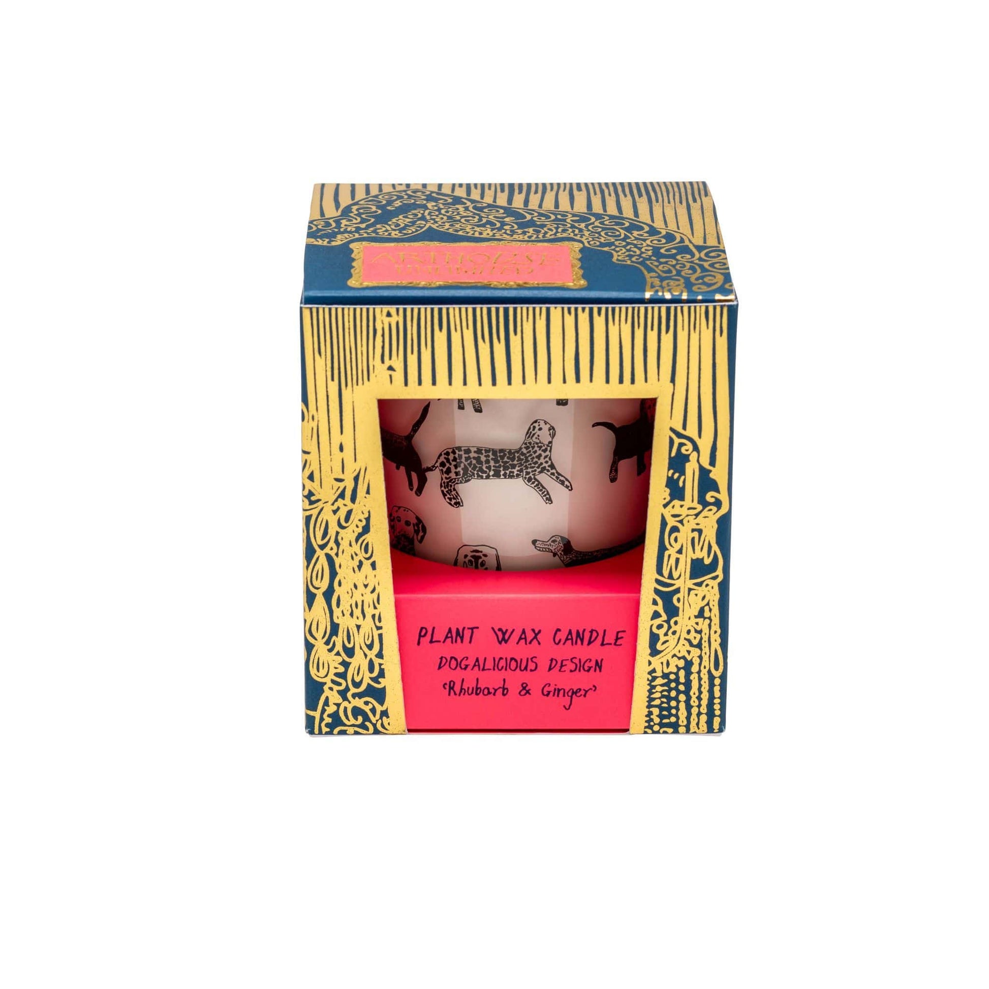 Plant Wax Candle  Rhubarb & Ginger  Dogs Design - front packaging