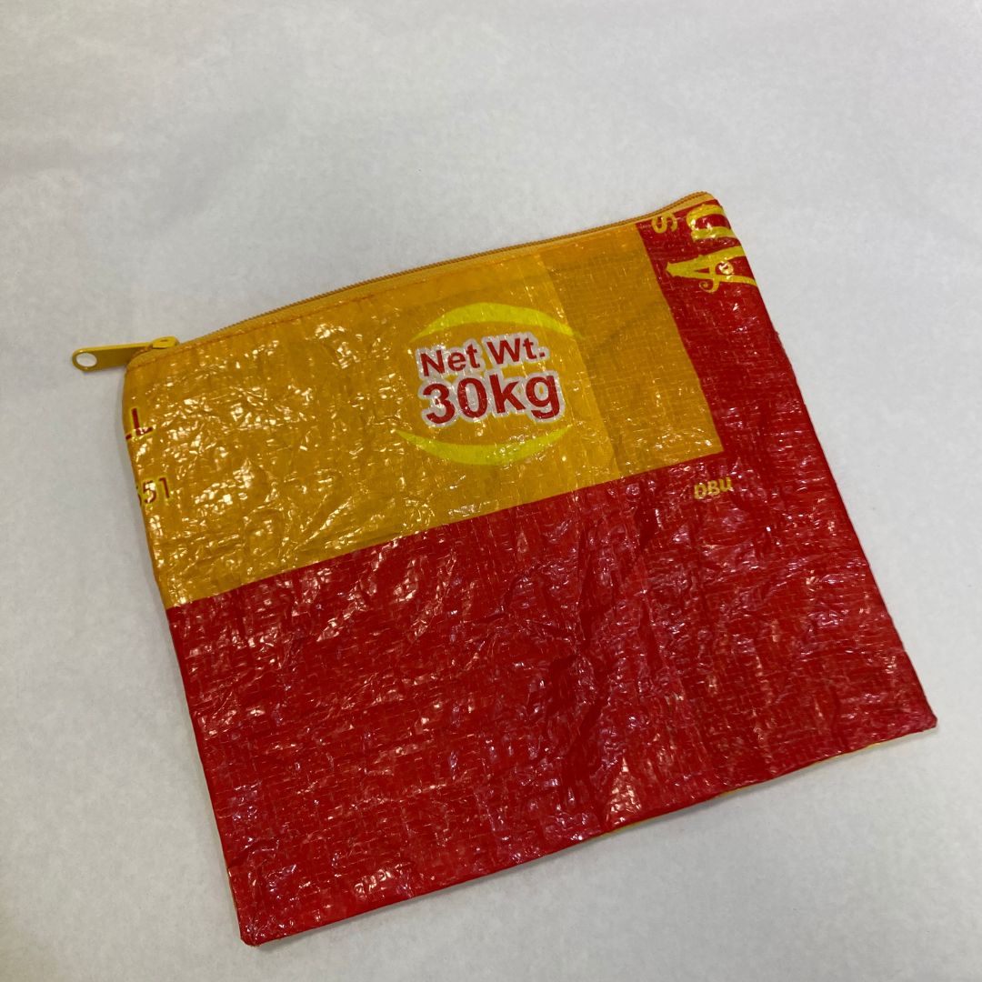 Recycled Rice Bag Pouch - red