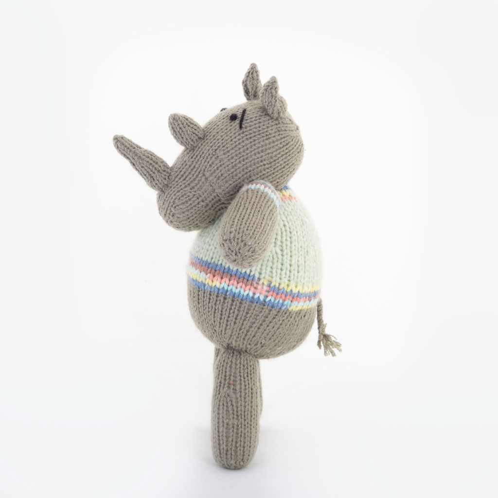 Rhino knitted soft toy - side view