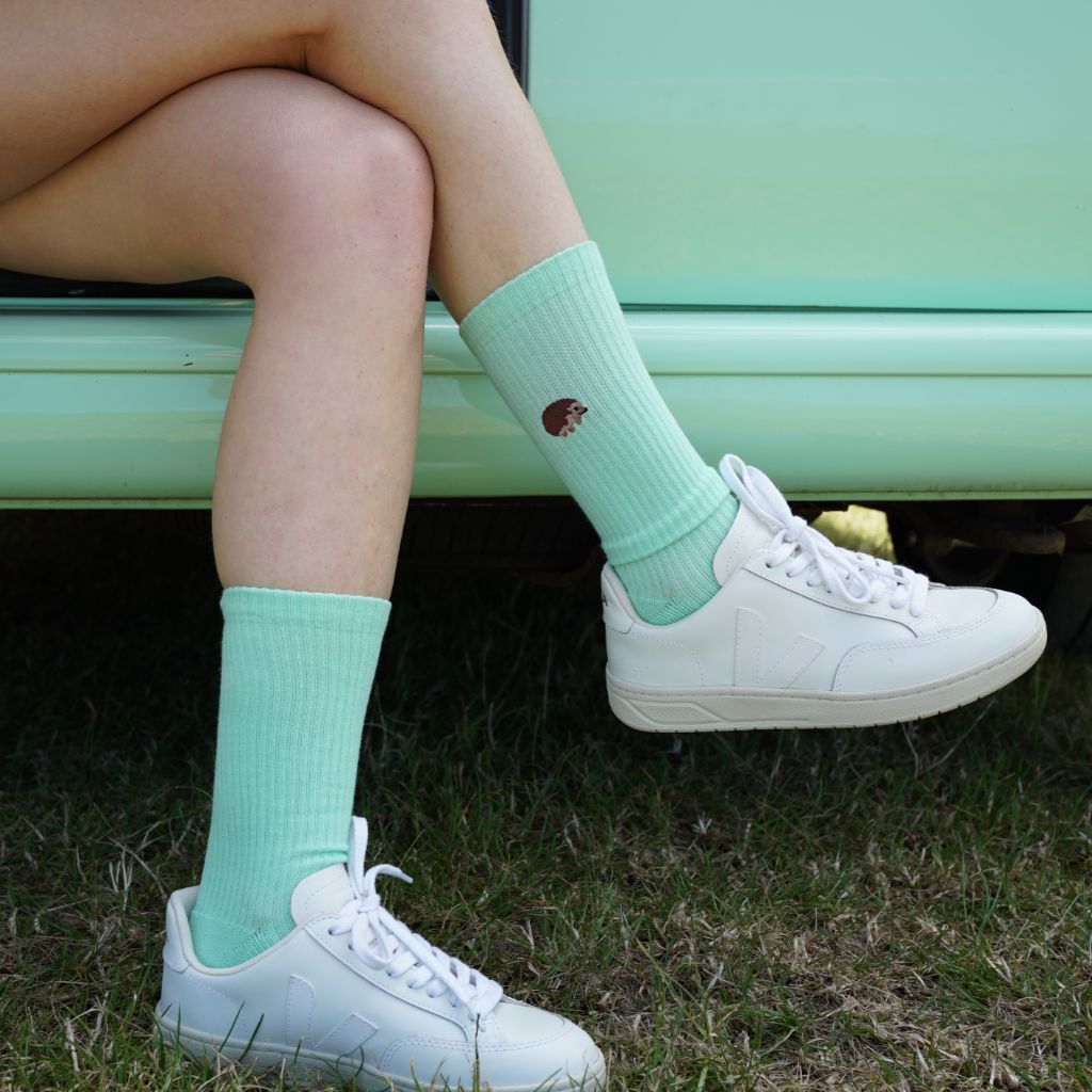Save the Hedgehogs  Luxury Ribbed Bamboo Socks - worn
