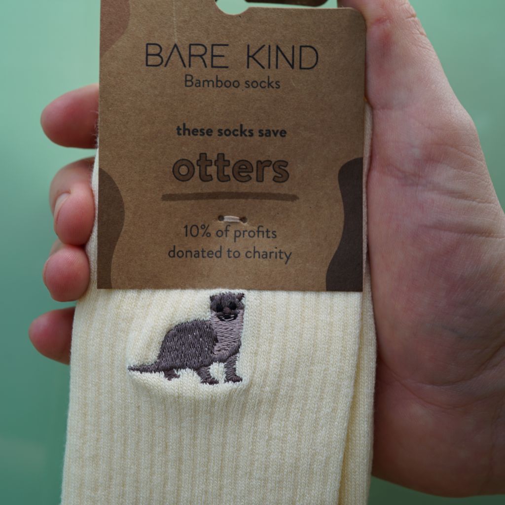 Save the Otters  Luxury Ribbed Bamboo Socks - charity gift protecting otters
