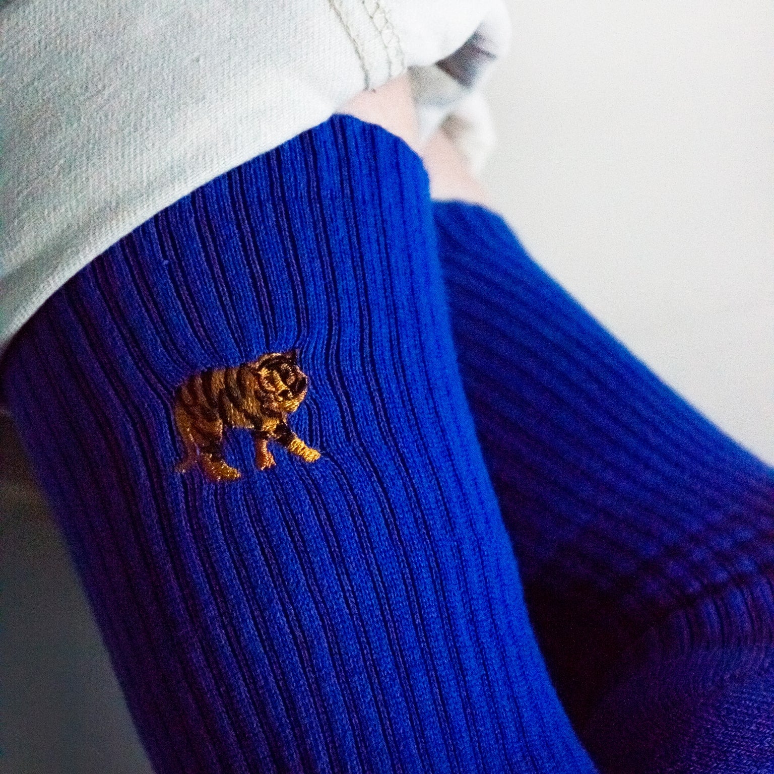 Save the Tigers | Premium Ribbed Bamboo Socks - close up on tiger motif