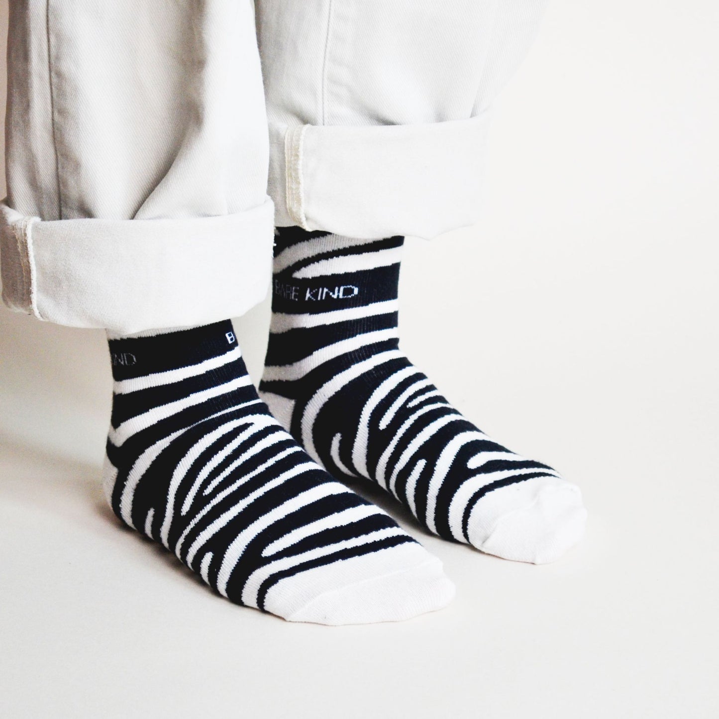 Socks Taking Care of Zebras  Bamboo Socks in 2 Adult Sizes - worn