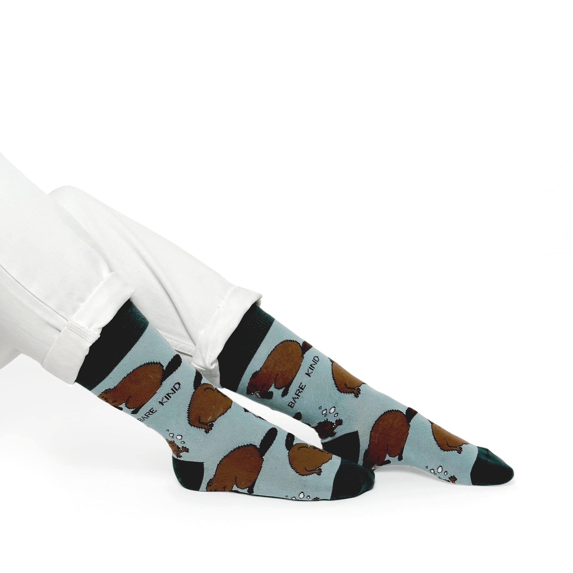 Beaver bamboo socks being worn - charity socks
