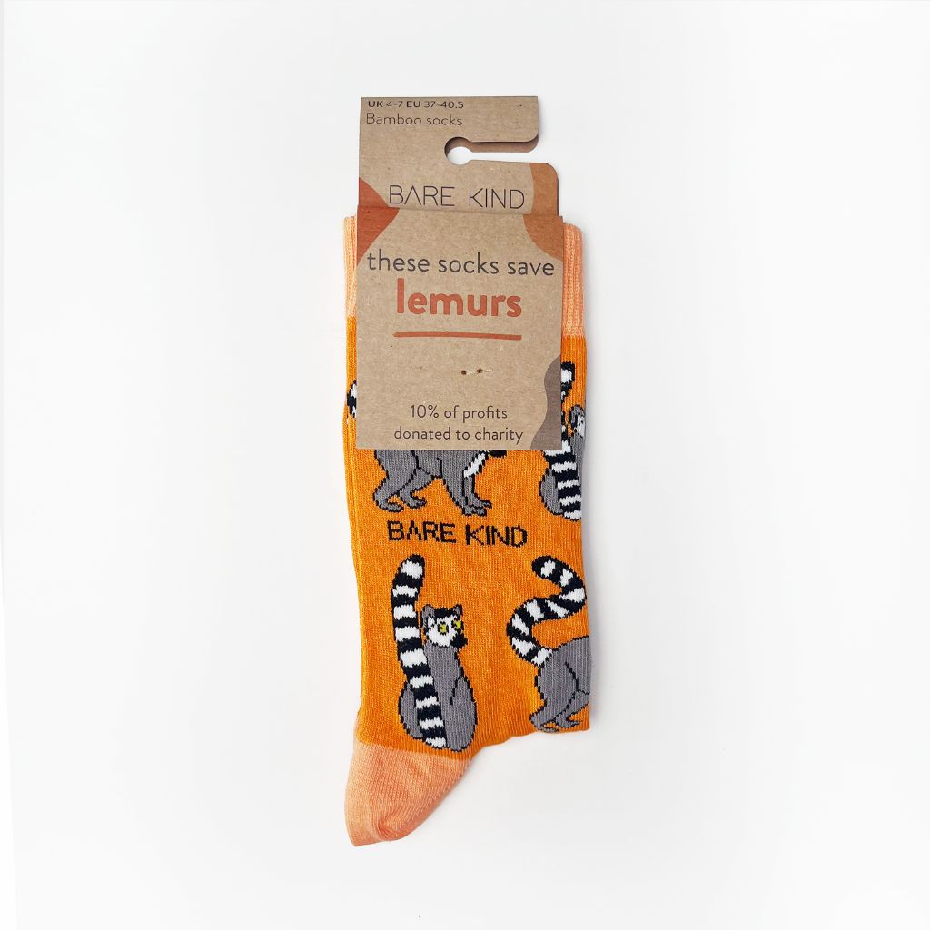 Socks That Save Lemurs  Bamboo Socks in 2 Adult Sizes in packaging

