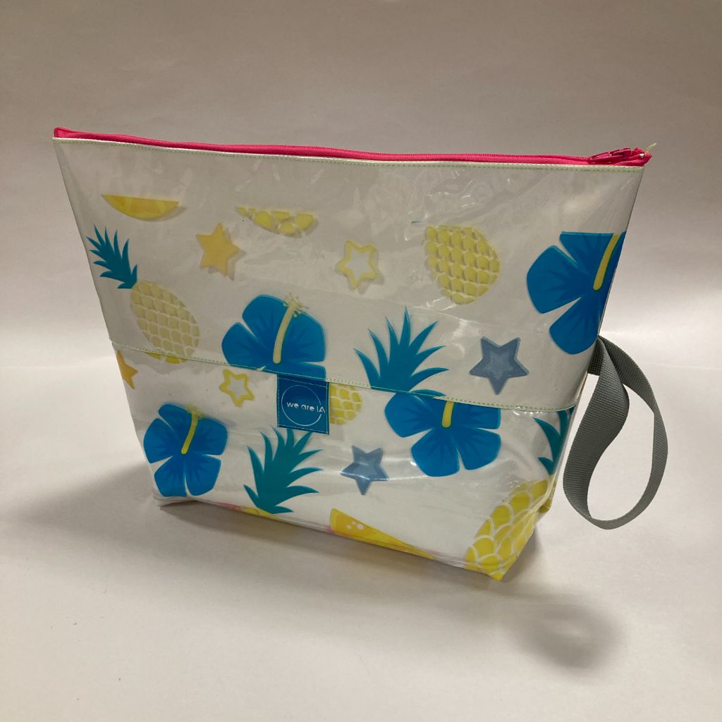 Stand up Large Washbag made from Inflatables - pineapples alt side