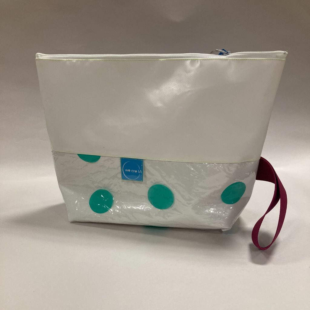 Stand up Large Washbag made from Inflatables - white with blue dots