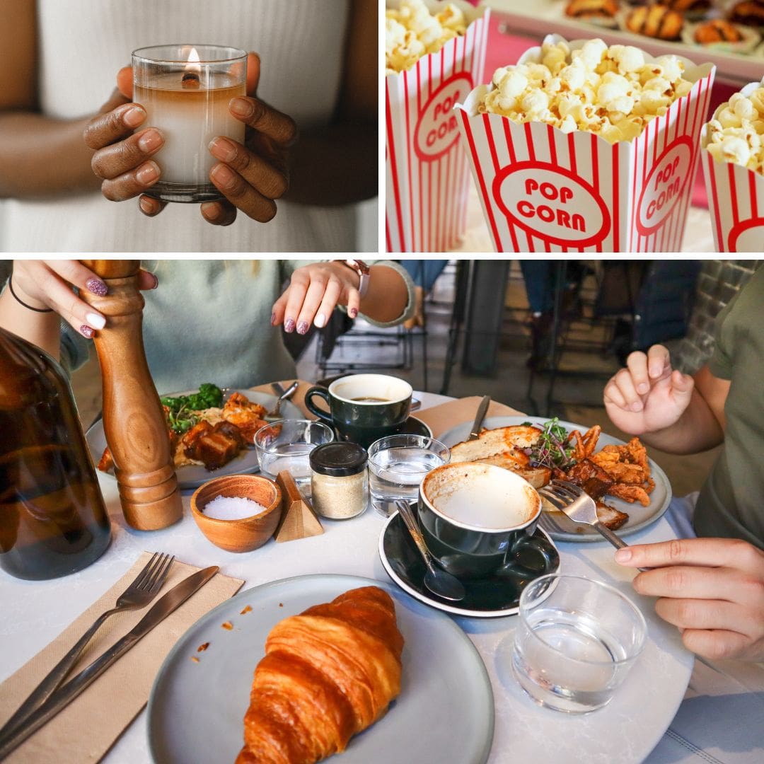 The Best Ethical Mother's Day Ideas for 2023 - image shows brunch, a nurturing candle and popcorn