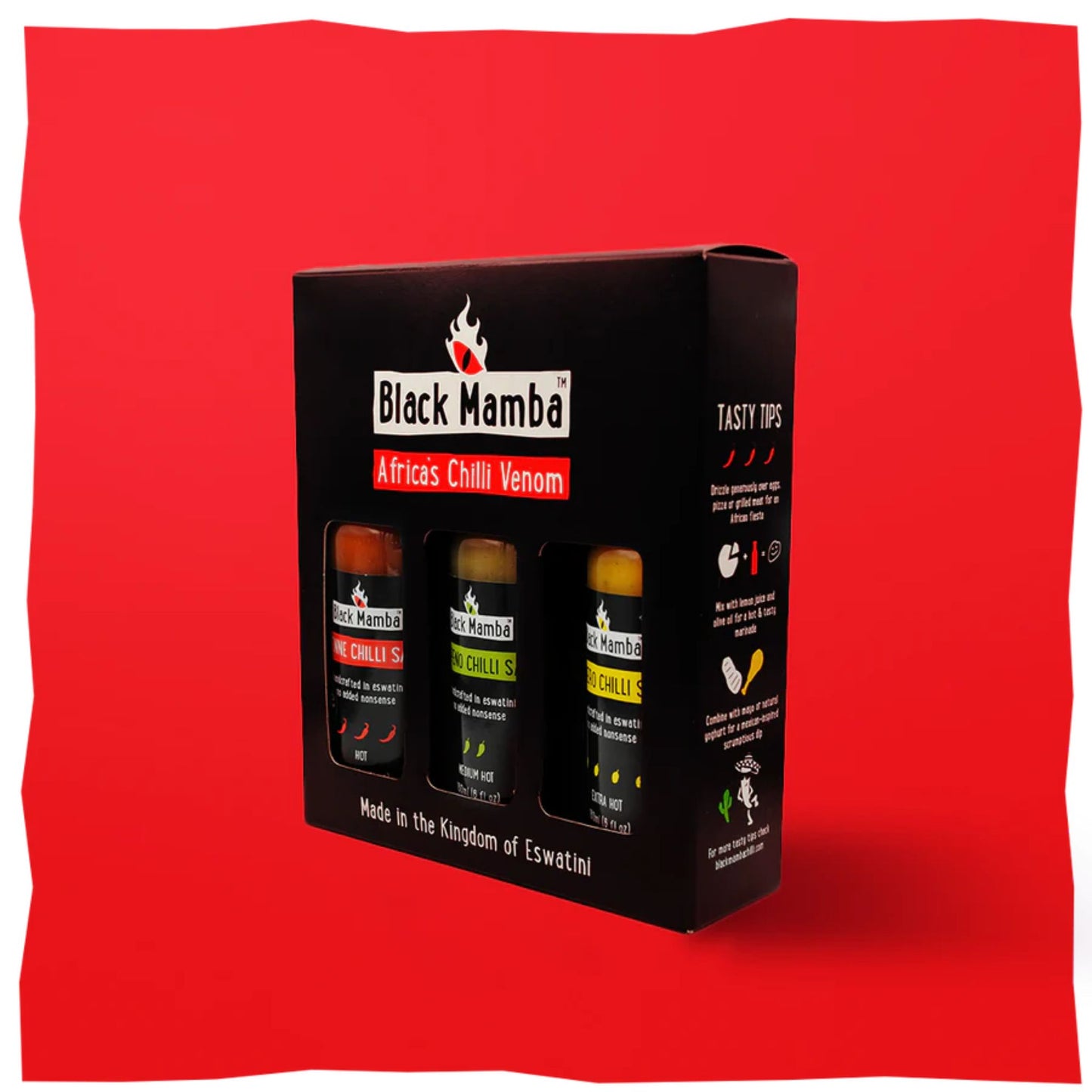 Venom Chilli Sauce Trio Gift Set - red background