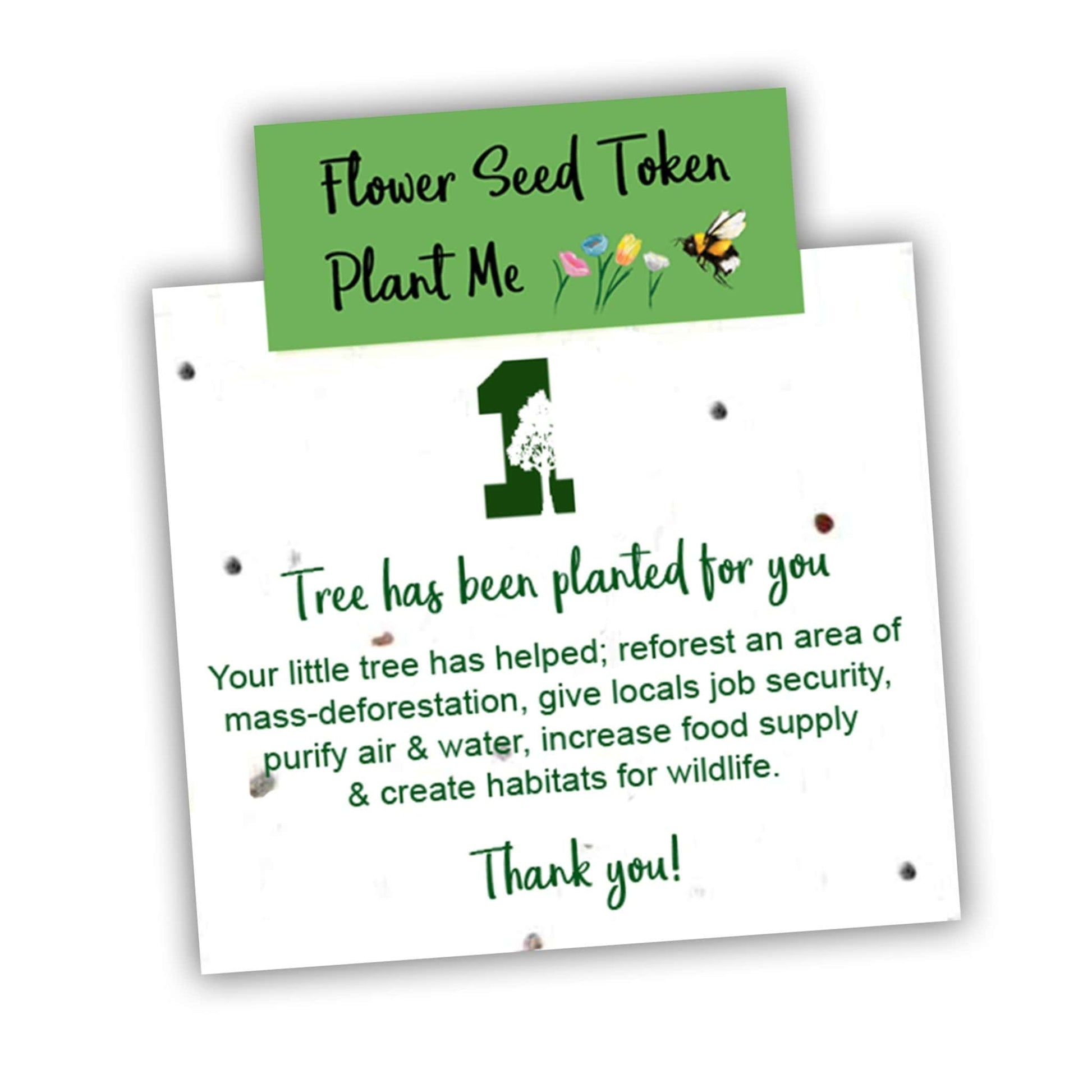 Recycled card that plants a tree - blue tit design, image shows flower seed token