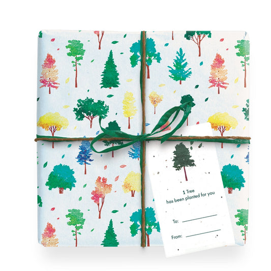 1 Tree Cards Wrapping Paper Pack - colourful trees gift