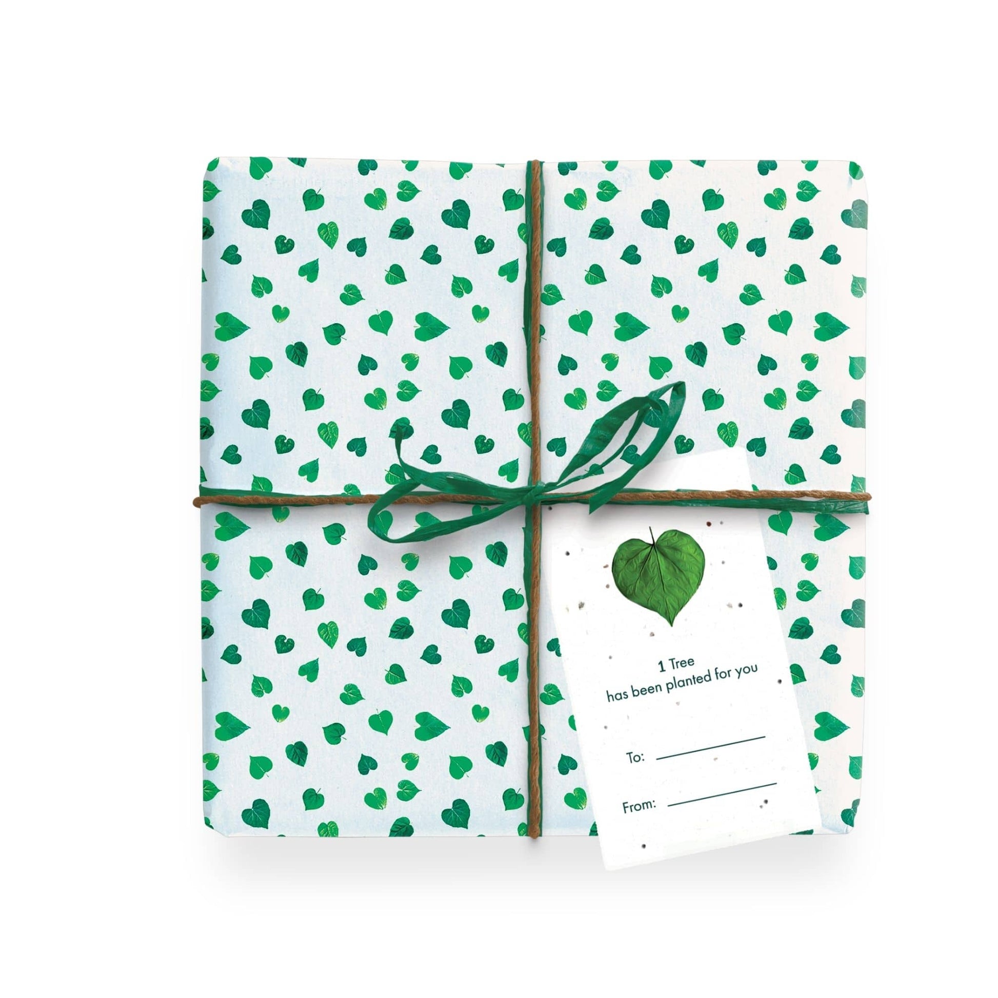 1 Tree Cards Wrapping Paper Pack - green hearts gift