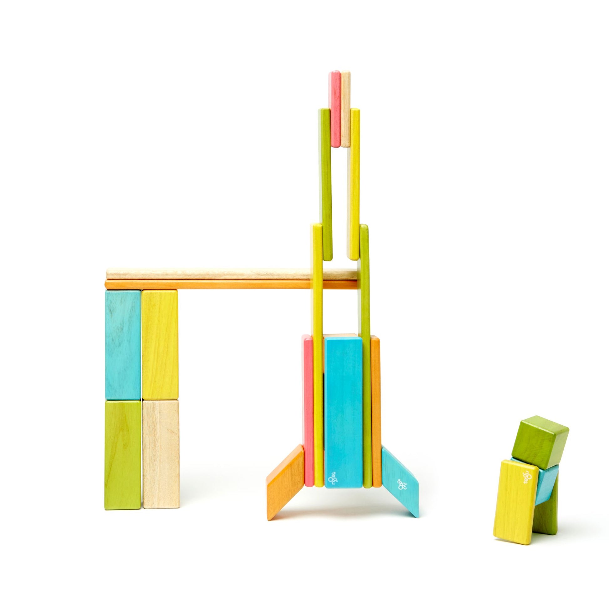 Tegu 24 Piece Set  Magnetic Wooden Building Blocks - rocket shape