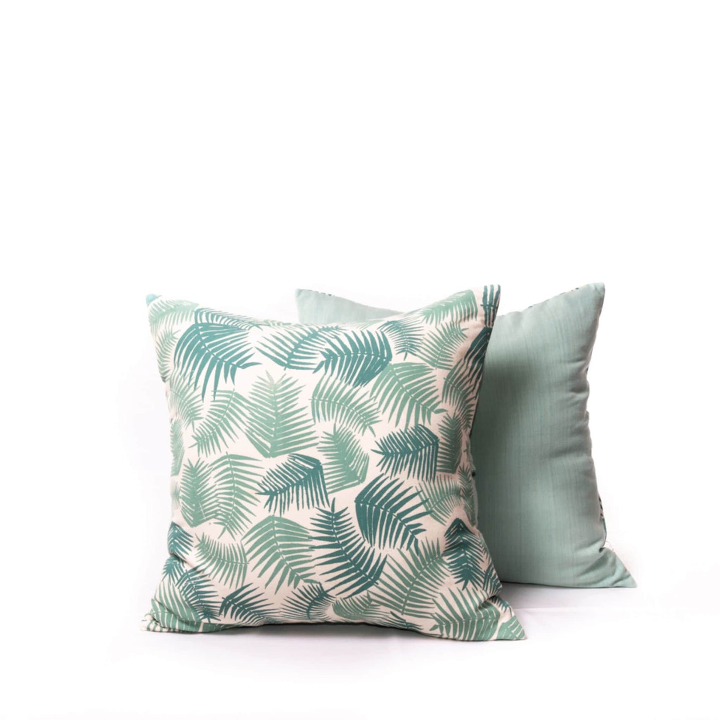 Handmade and Fair Trade Large Fern Print Cushion | Blue & Green